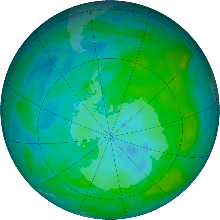 Antarctic ozone map for 22 February 1992